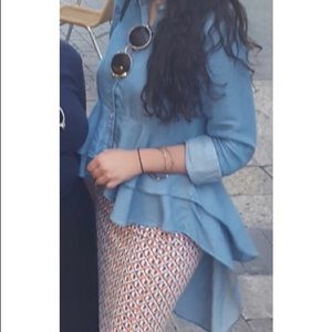 ZARA Size M: Denim ruffled blouse. High-low